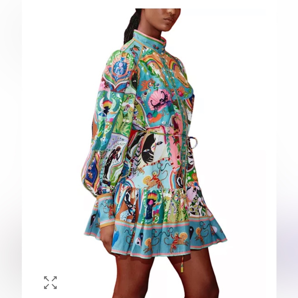 Alemais linen printed dress size 4 Women's Evergreen Mini Dress